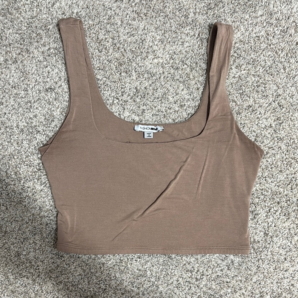 Fashion Nova Brown Sleeveless Fitted Crop Tank Top